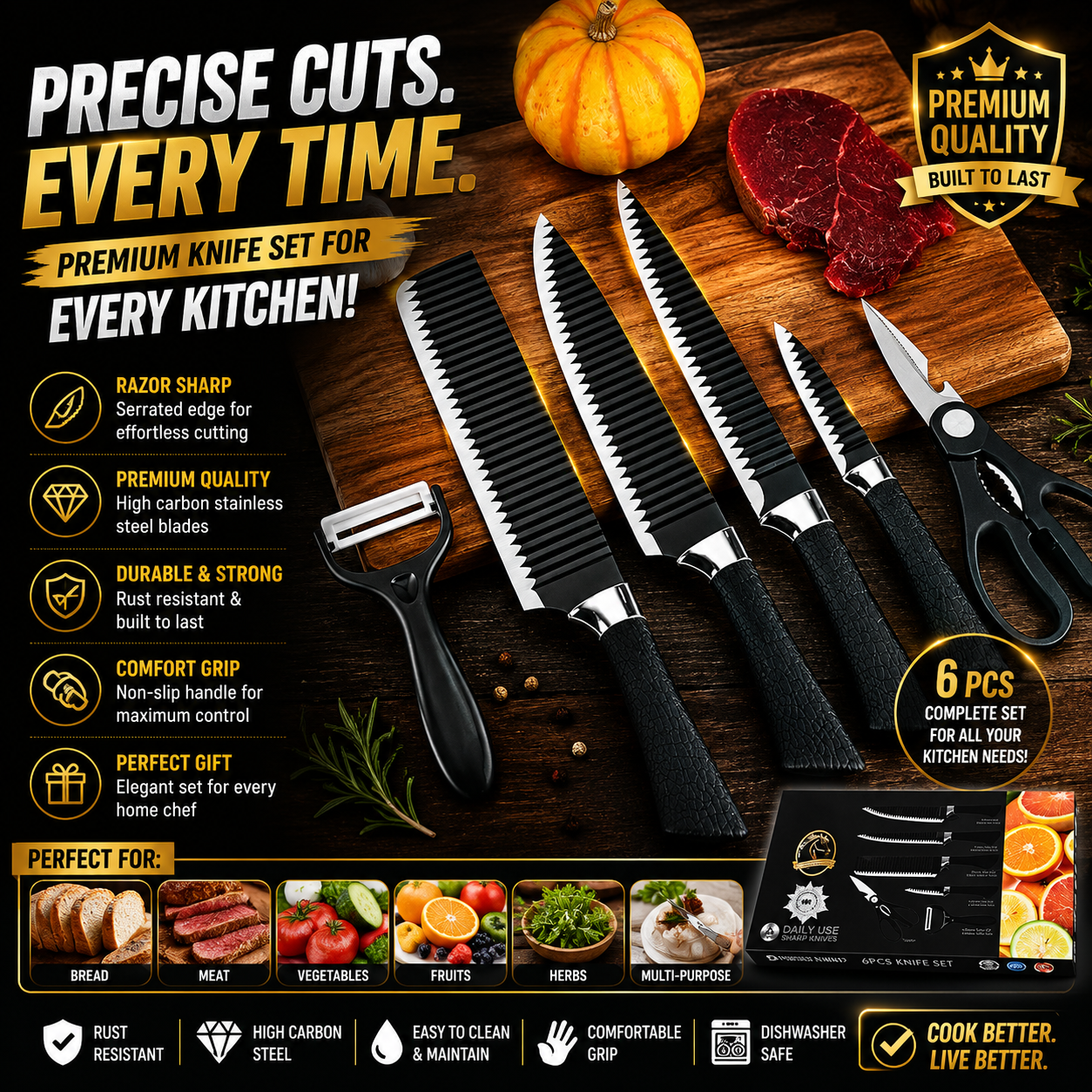 6PCS Black Ceramic Knife Set