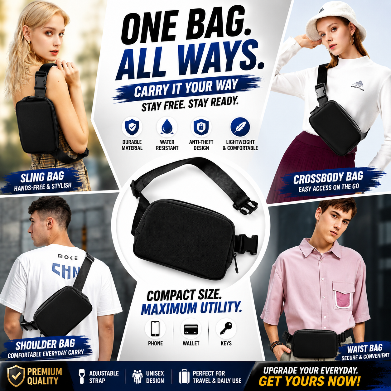UNISEX Nylon Waterproof Belt Chest Bag