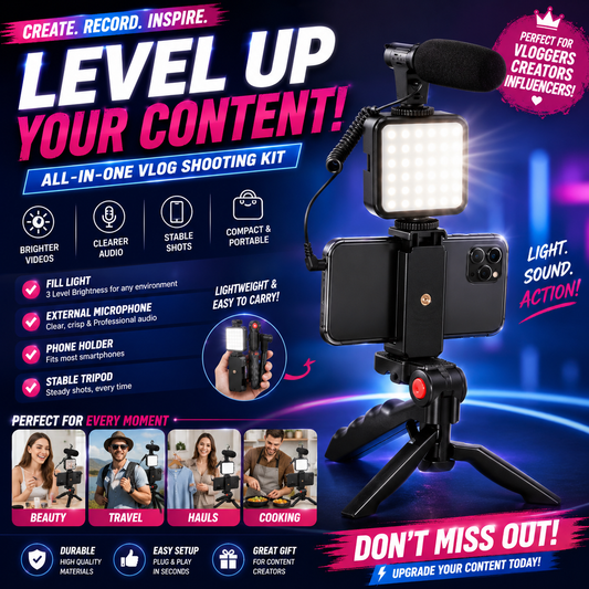 Video Making Vlogging Kit Mini Tripod with Microphone and LED