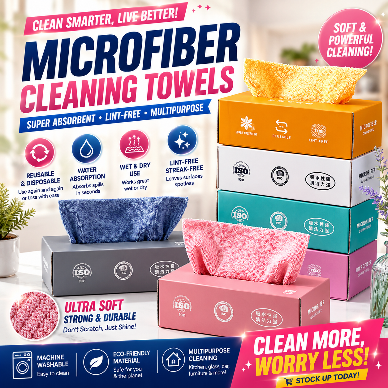 BUY 1 TAKE 1! 20pcs Reusable Super Absorbent Microfiber Kitchen Dishcloth