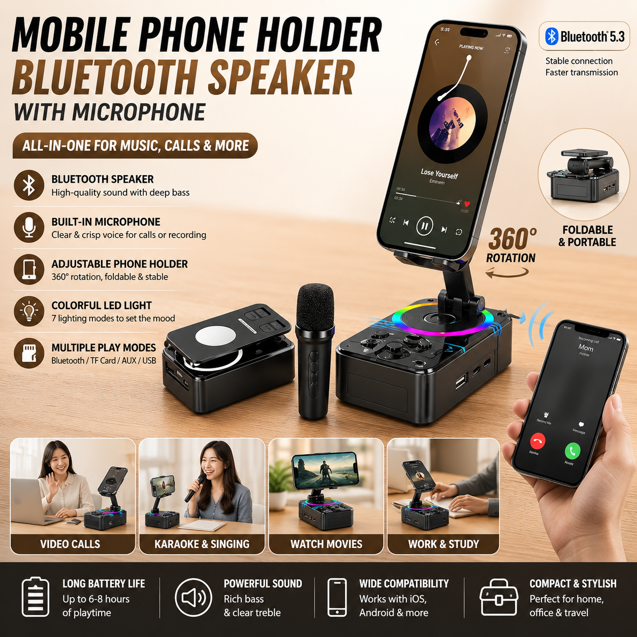 Bluetooth Speaker Phone Holder with Microphone