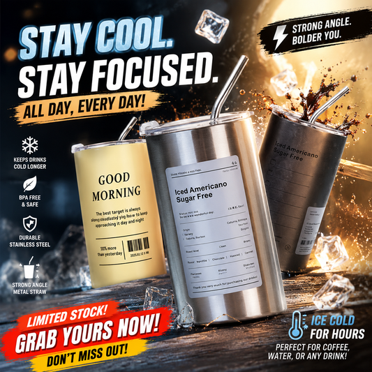 600ml Stainless Steel Iced Coffee Cup with Straw