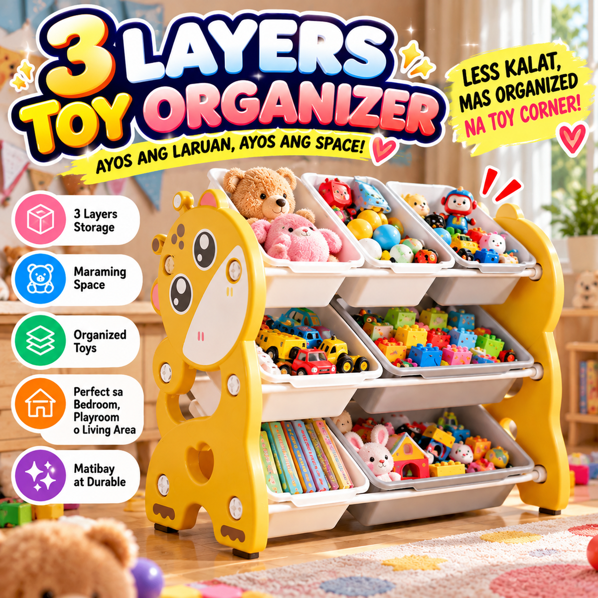 3 Layers Toy Organizer Storage Rack