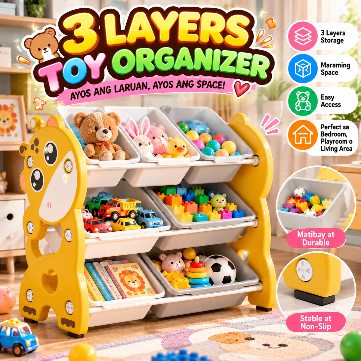 3 Layers Toy Organizer Storage Rack
