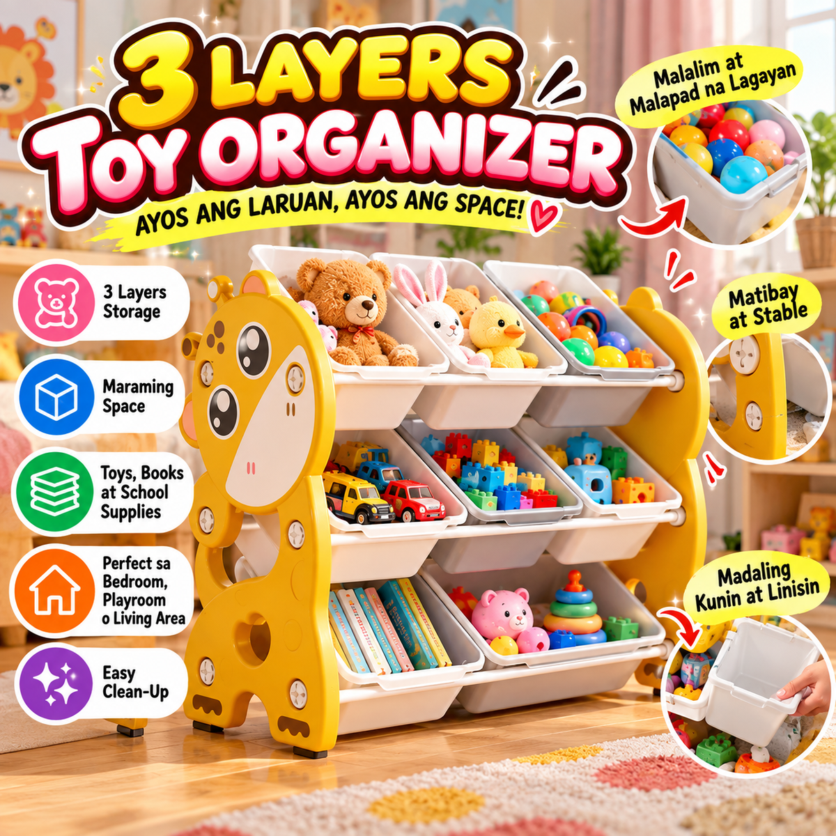 3 Layers Toy Organizer Storage Rack