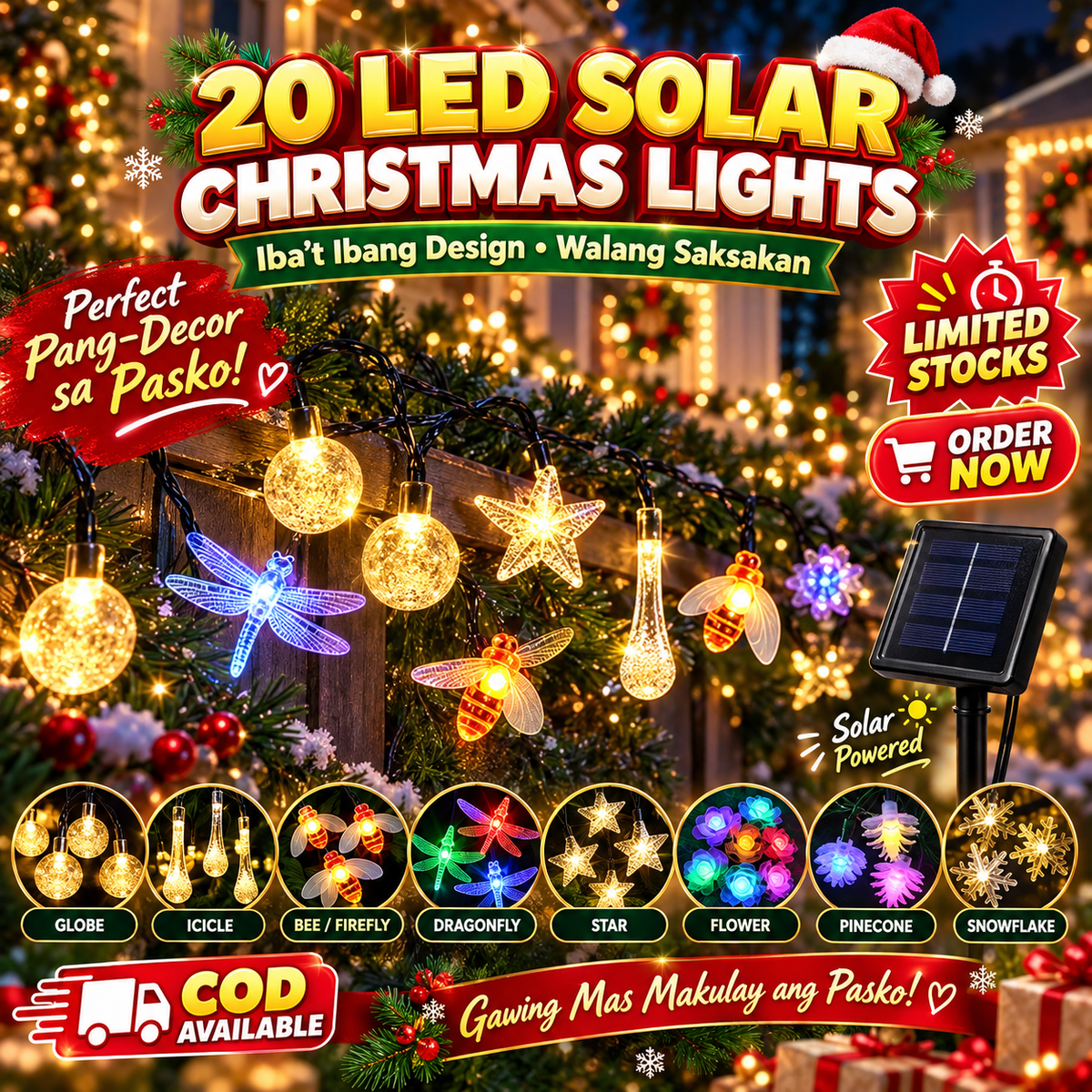 20 LED Solar Christmas String Lights