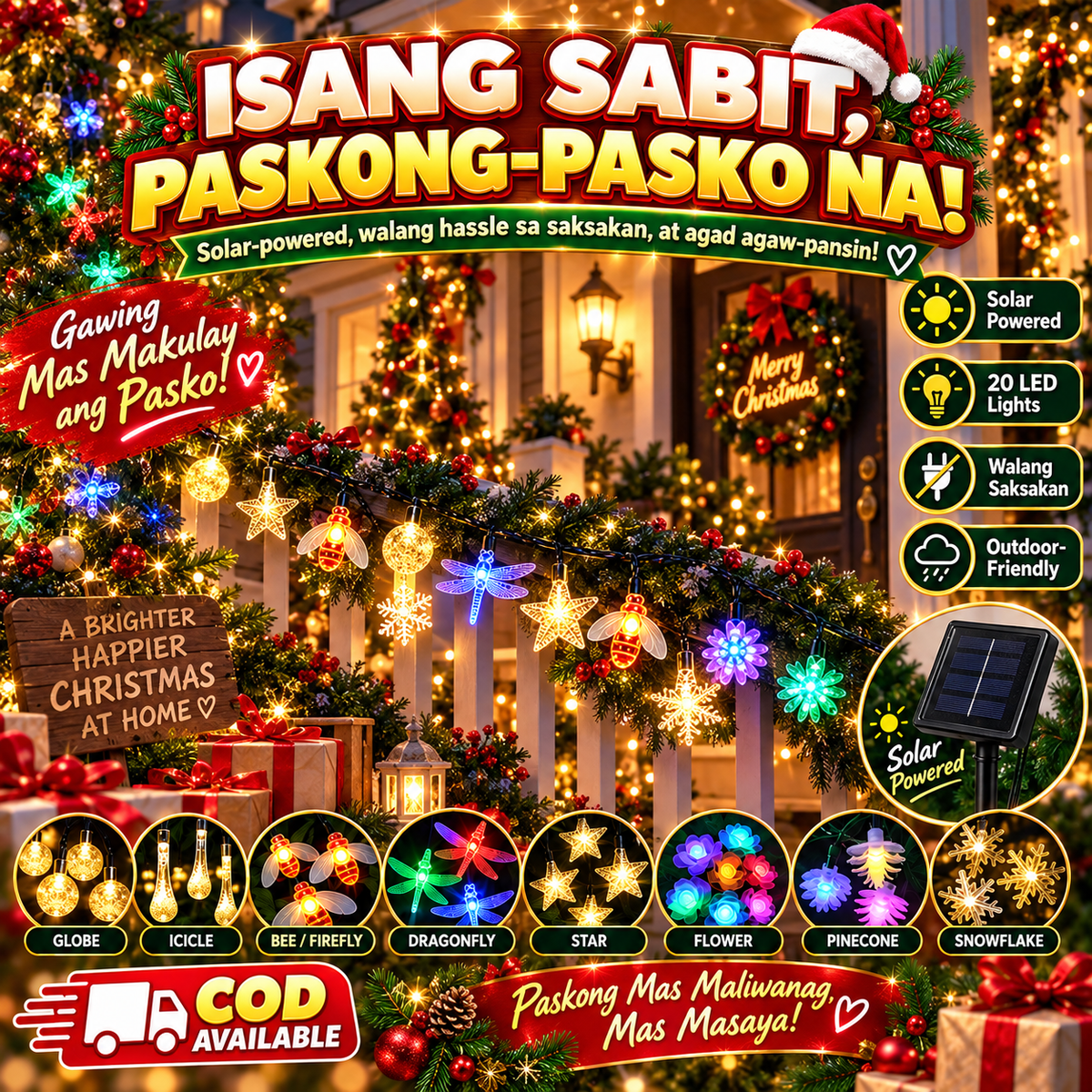 20 LED Solar Christmas String Lights