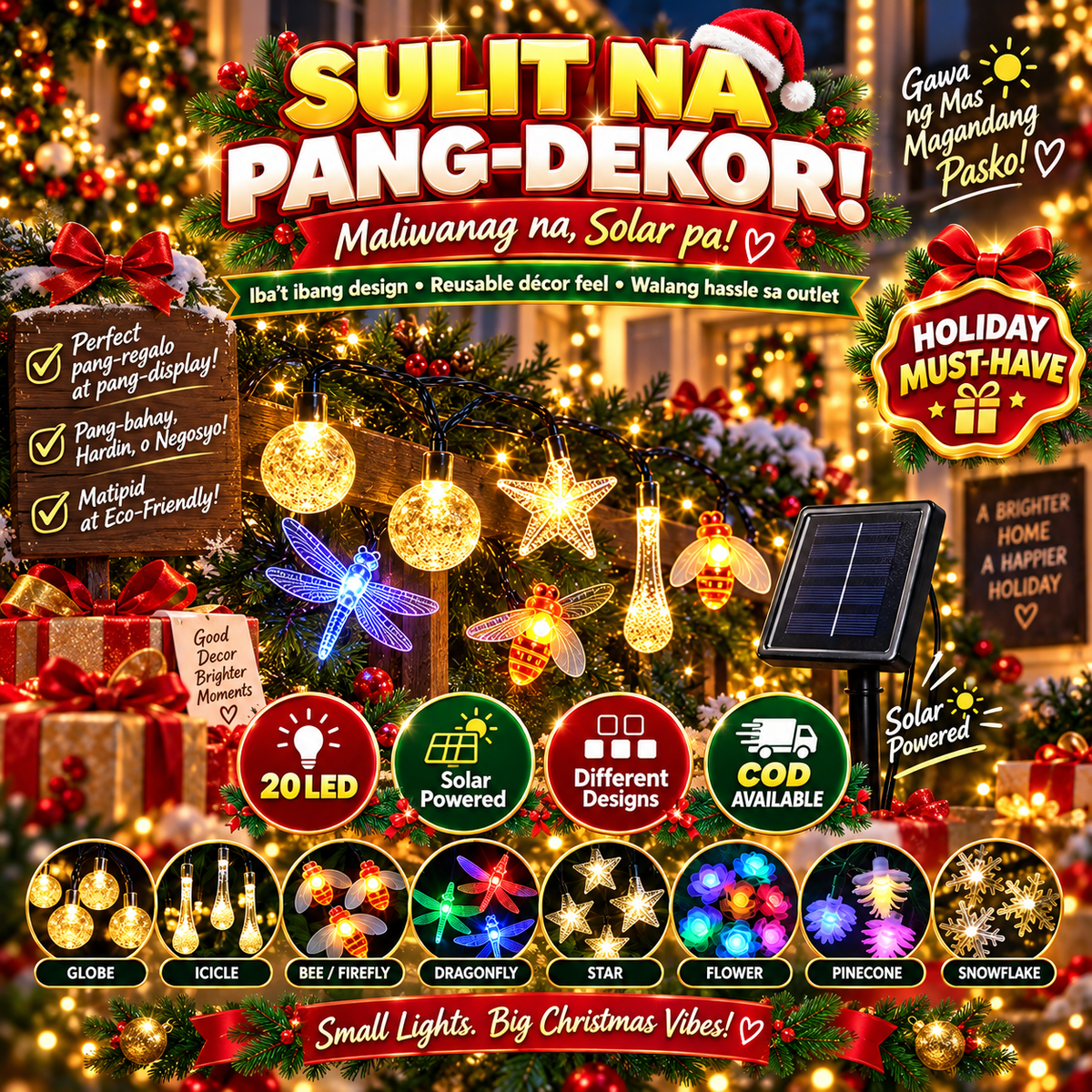 20 LED Solar Christmas String Lights