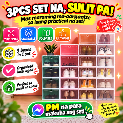 3pcs Set! Stackable Foldable Plastic Shoe Box