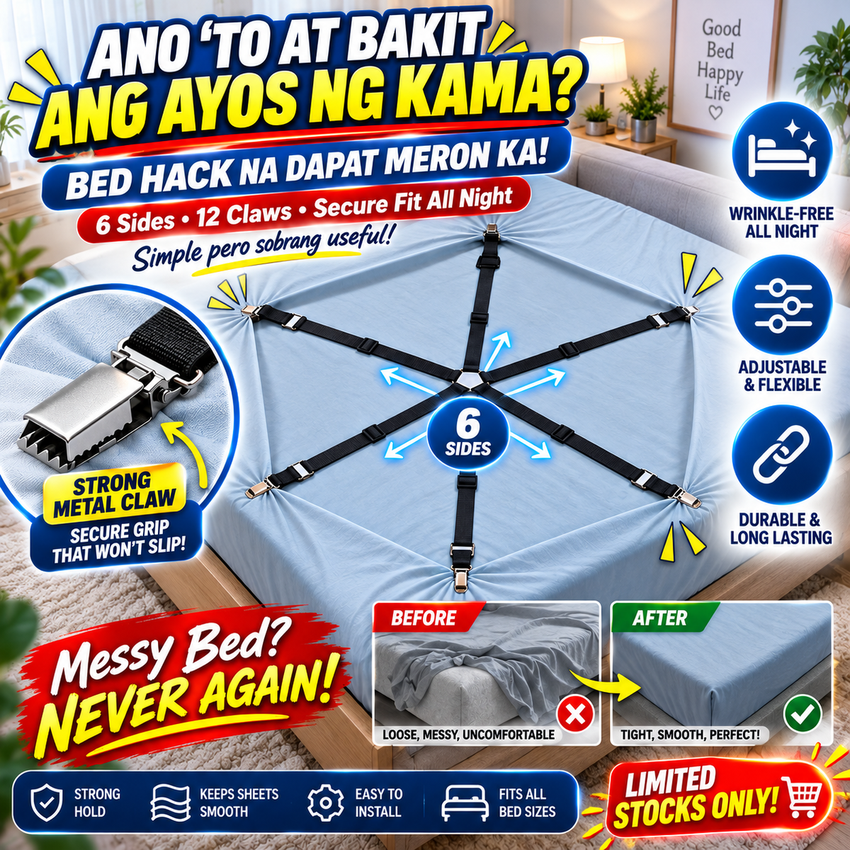 6 Sides Bed Sheet Clip