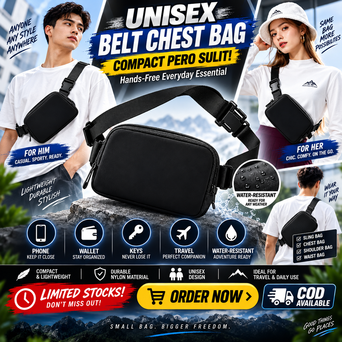 UNISEX Nylon Waterproof Belt Chest Bag