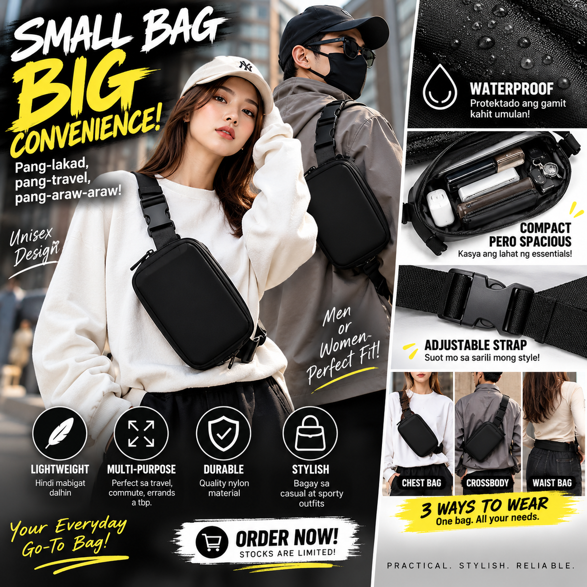 UNISEX Nylon Waterproof Belt Chest Bag