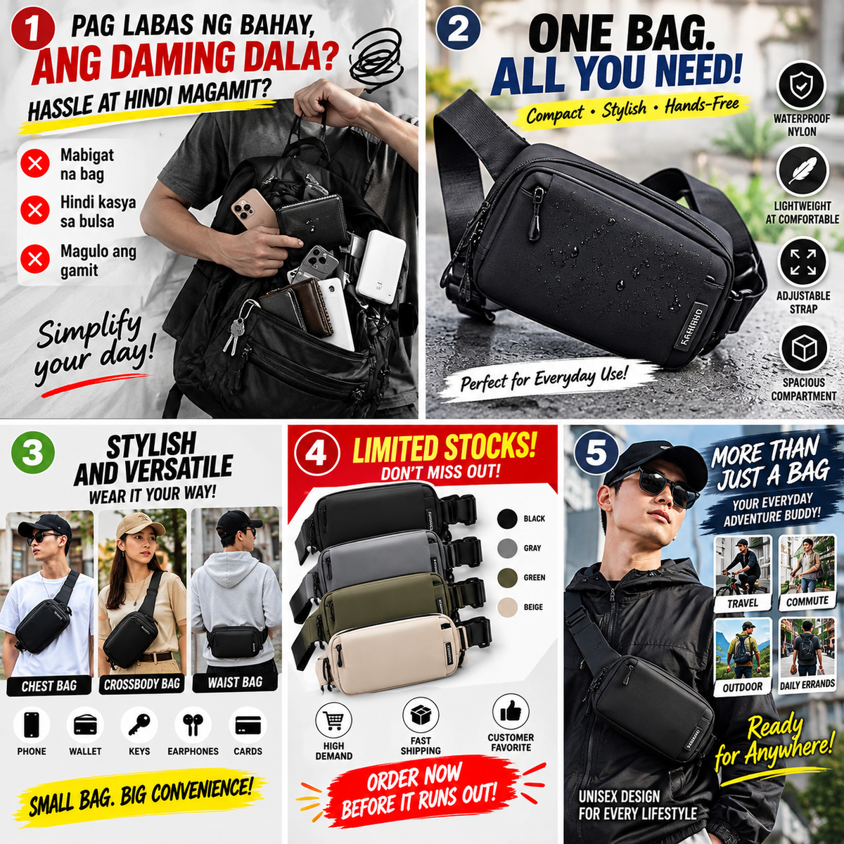 UNISEX Nylon Waterproof Belt Chest Bag