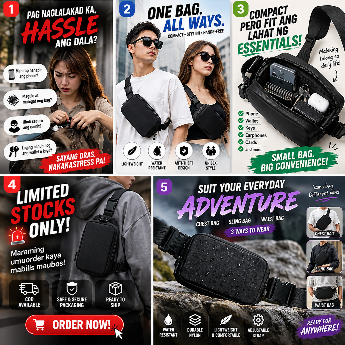 UNISEX Nylon Waterproof Belt Chest Bag
