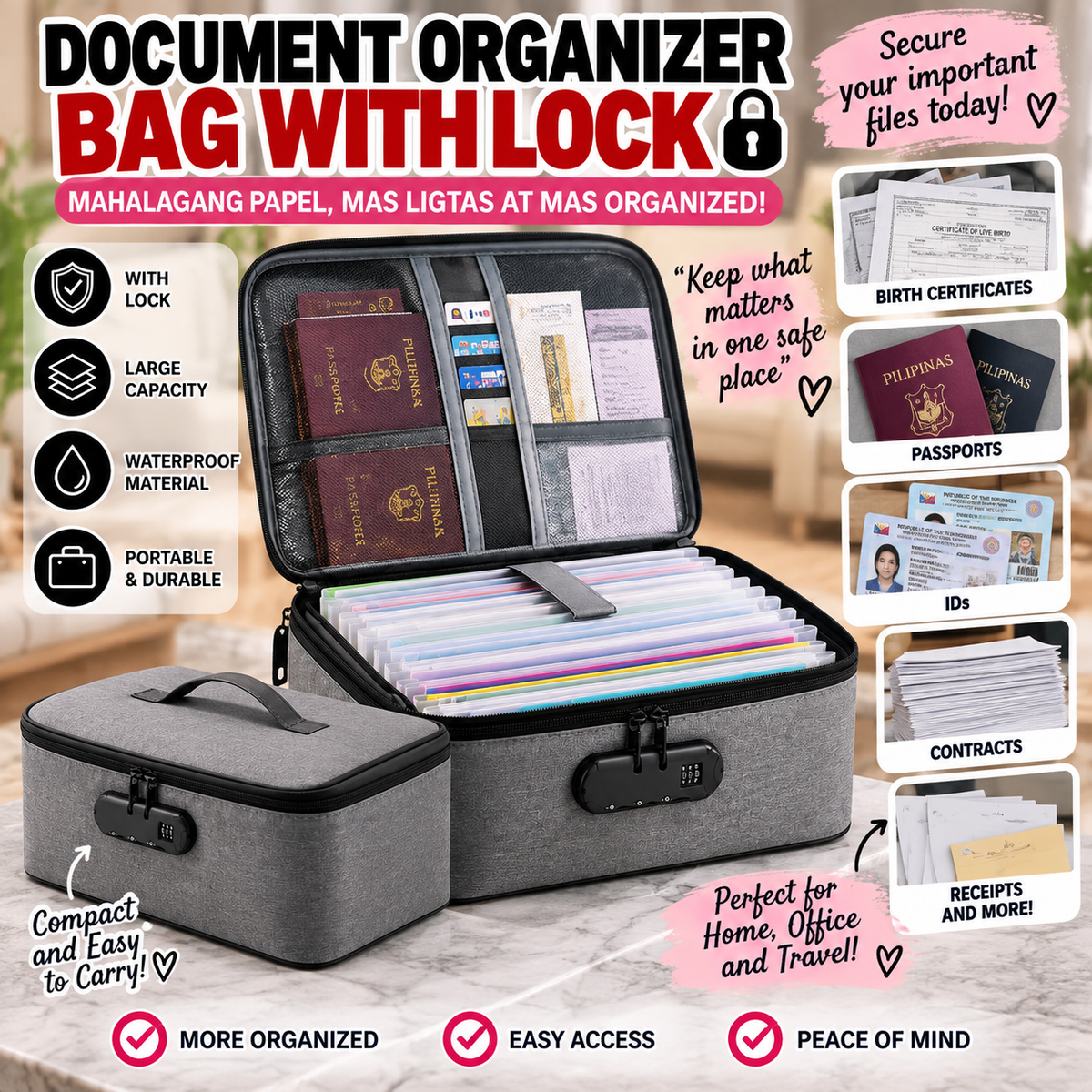 Document Organizer Bag with Lock