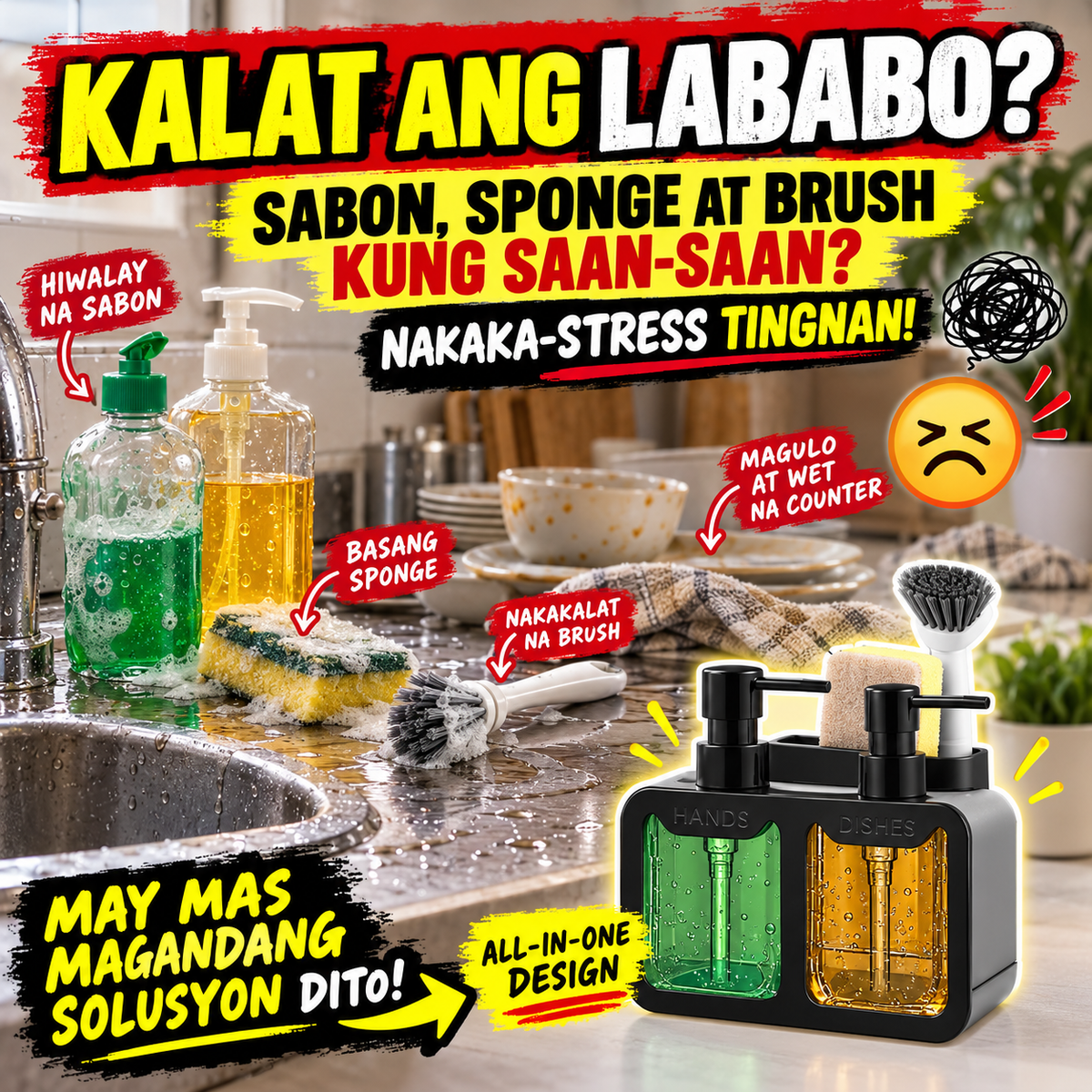 Dual Soap Dispenser with Sponge and Brush Holder