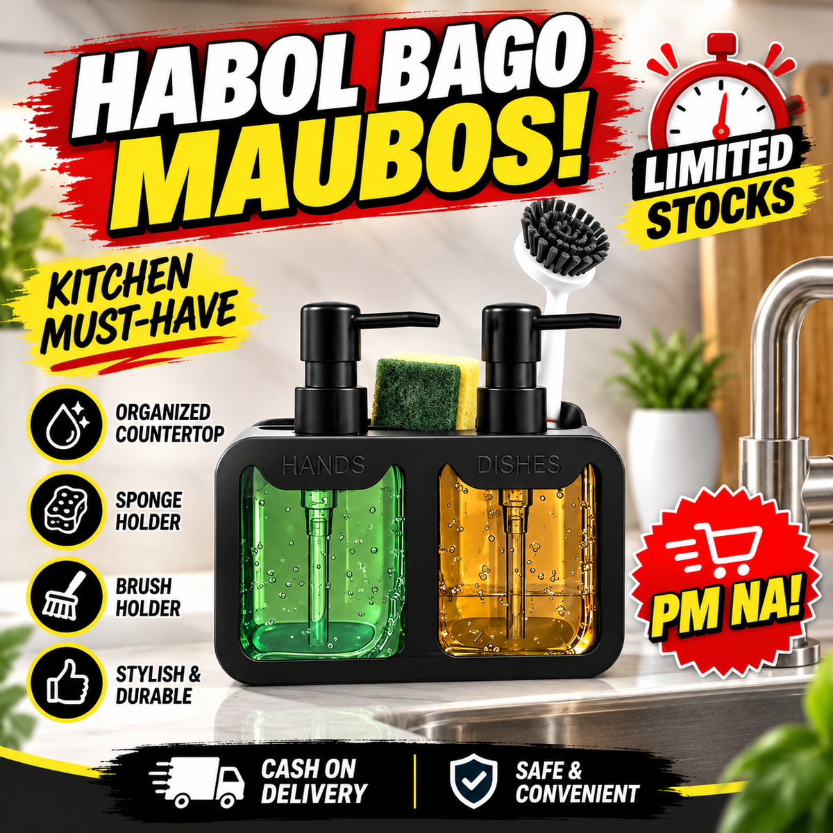 Dual Soap Dispenser with Sponge and Brush Holder
