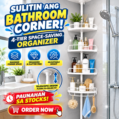 Adjustable 4-Tier Telescopic Bathroom Corner Shelf