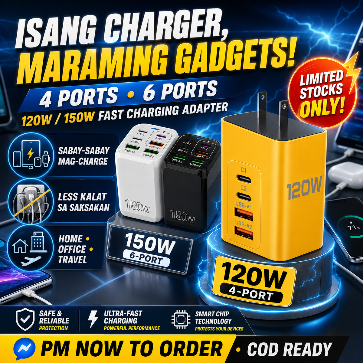 ⚡ 120W / 150W Fast Charging Adapter - 4 Ports & 6 Ports