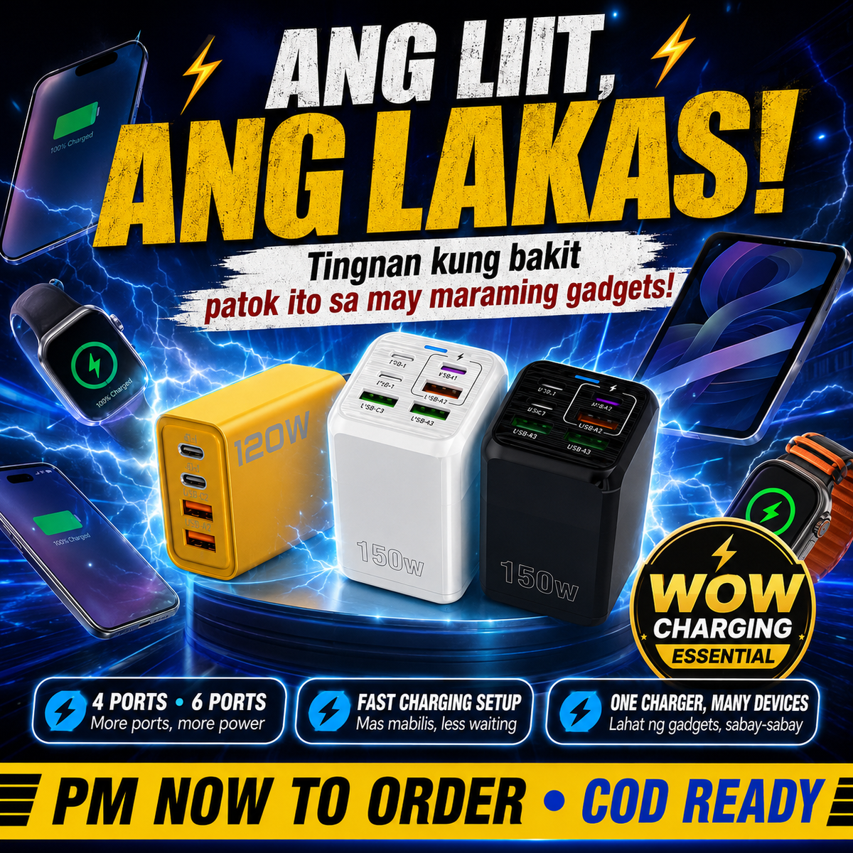 ⚡ 120W / 150W Fast Charging Adapter - 4 Ports & 6 Ports