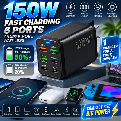 ⚡ 120W / 150W Fast Charging Adapter - 4 Ports & 6 Ports