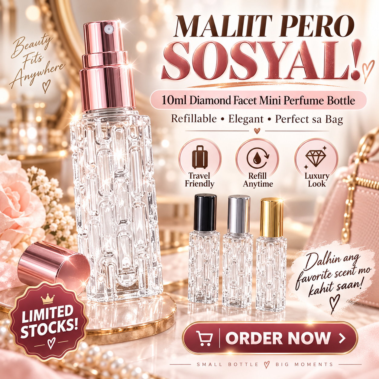 10ml Diamond Facet Mini Perfume Refillable Glass Bottle