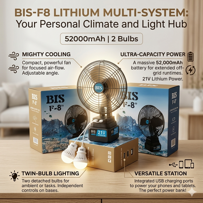 BIS F-8 Rechargeable Lithium Electric Fan with Two Bulbs