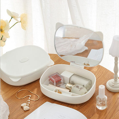 Cute Cat Design Compact Mirror with Storage Compartment