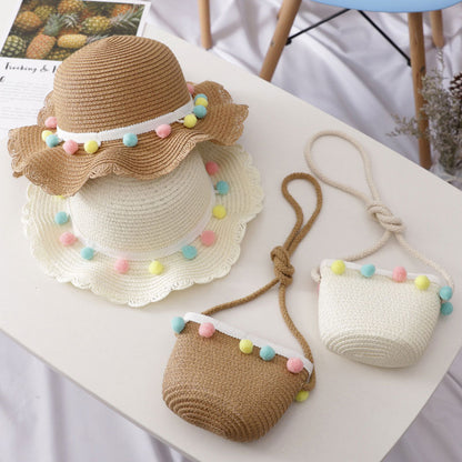 Little Girls Sun Straw Hat and Bag Set