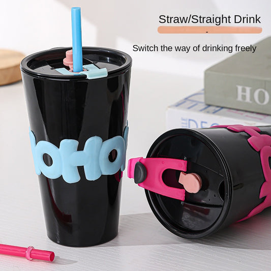 Creative Glass Straw Cup – 450ml Leakproof Tumbler
