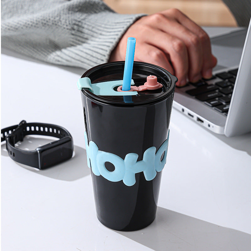 Creative Glass Straw Cup – 450ml Leakproof Tumbler