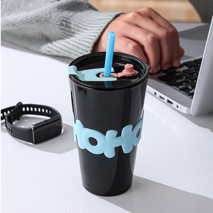 Creative Glass Straw Cup – 450ml Leakproof Tumbler