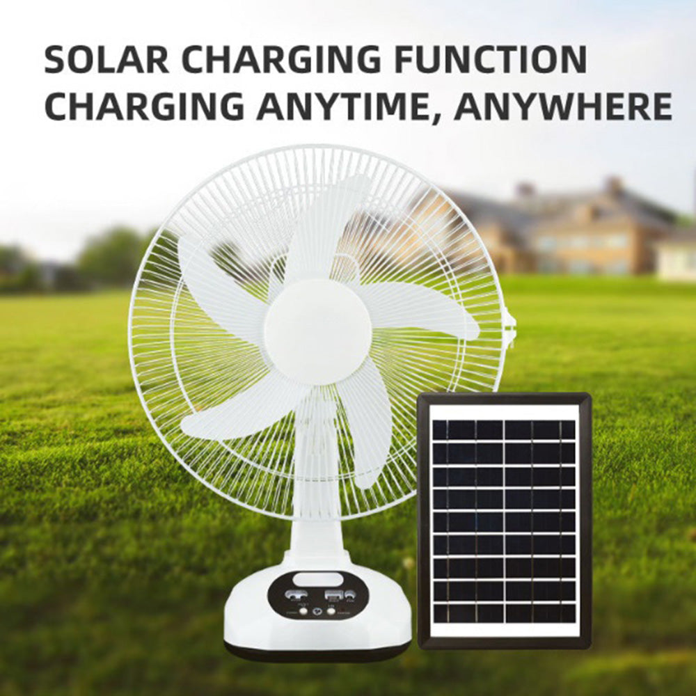 12 Inch Solar Power Desk Fan with Two Light Bulb