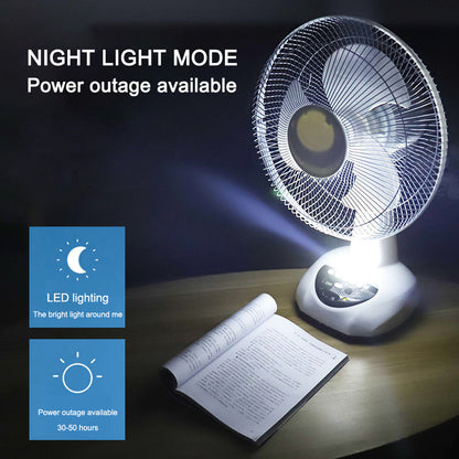 12 Inch Solar Power Desk Fan with Two Light Bulb