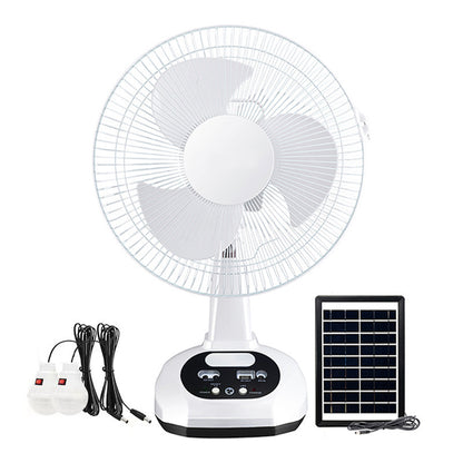 12 Inch Solar Power Desk Fan with Two Light Bulb