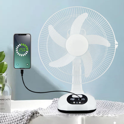 12 Inch Solar Power Desk Fan with Two Light Bulb