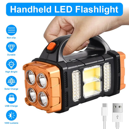 USB Rechargeable Solar LED Flashlight with 4 Lighting Modes