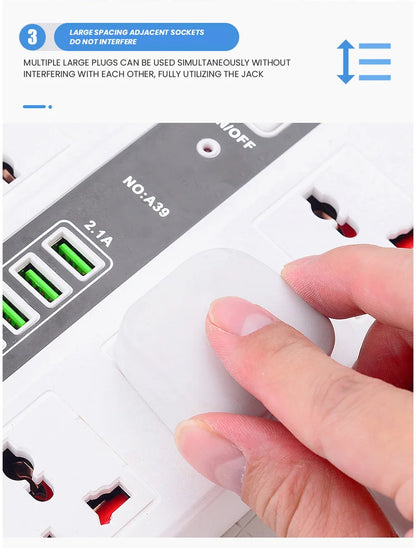 Multifunction Power Extension Cord with 6 Universal Socket and 5 USB Outlets