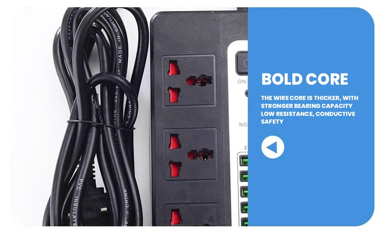 Multifunction Power Extension Cord with 6 Universal Socket and 5 USB Outlets
