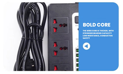 Multifunction Power Extension Cord with 6 Universal Socket and 5 USB Outlets
