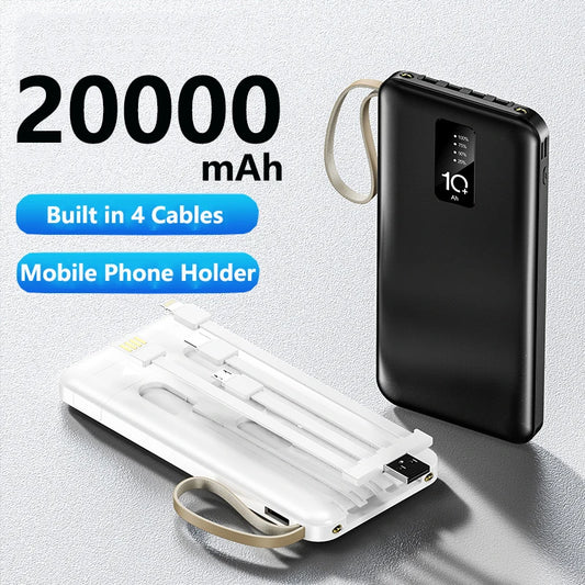 20000mAh Power Bank with Built-in Four Cables & Flashlight