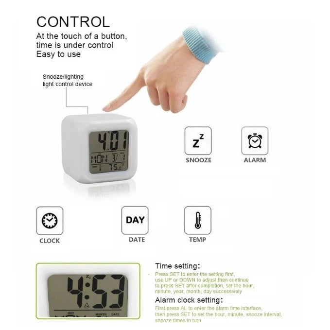 7-Color Glowing LED Digital Alarm Clock