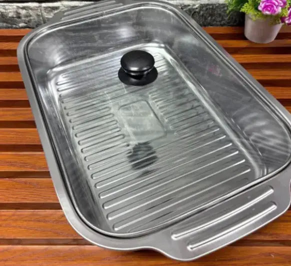 40cm Stainless Steel Food Tray with Glass Lid