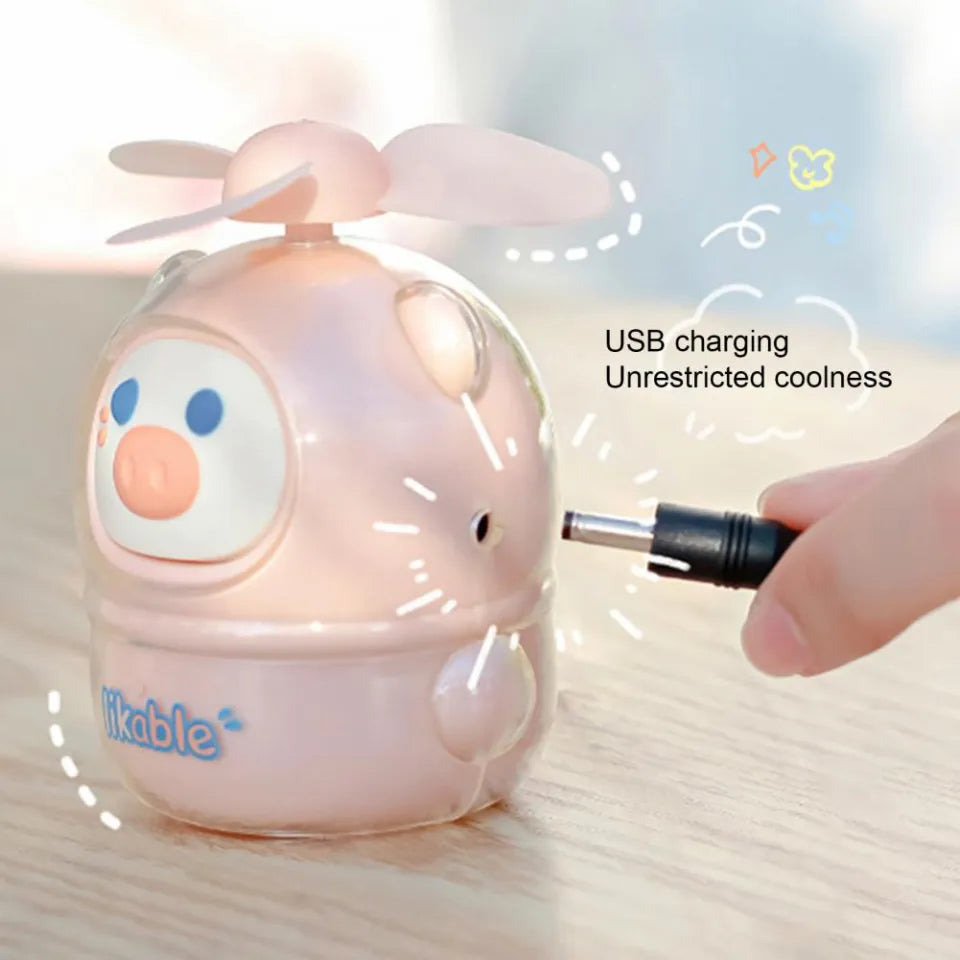 Usb Rechargeable Mini Cartoon Fan with Soft Blade