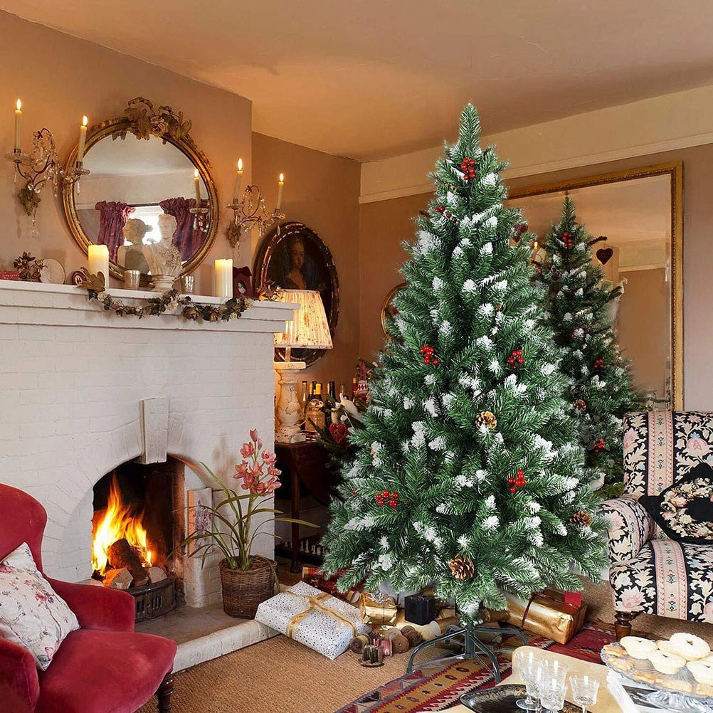 Snow Flaked Christmas Tree with Berries and Pine Cones