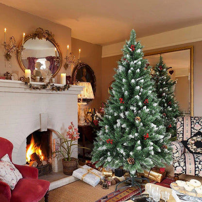 Snow Flaked Christmas Tree with Berries and Pine Cones