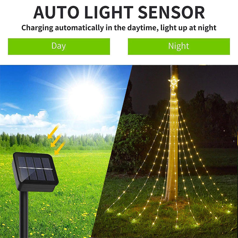 Solar Christmas Star Waterfall Light