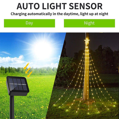 Solar Christmas Star Waterfall Light