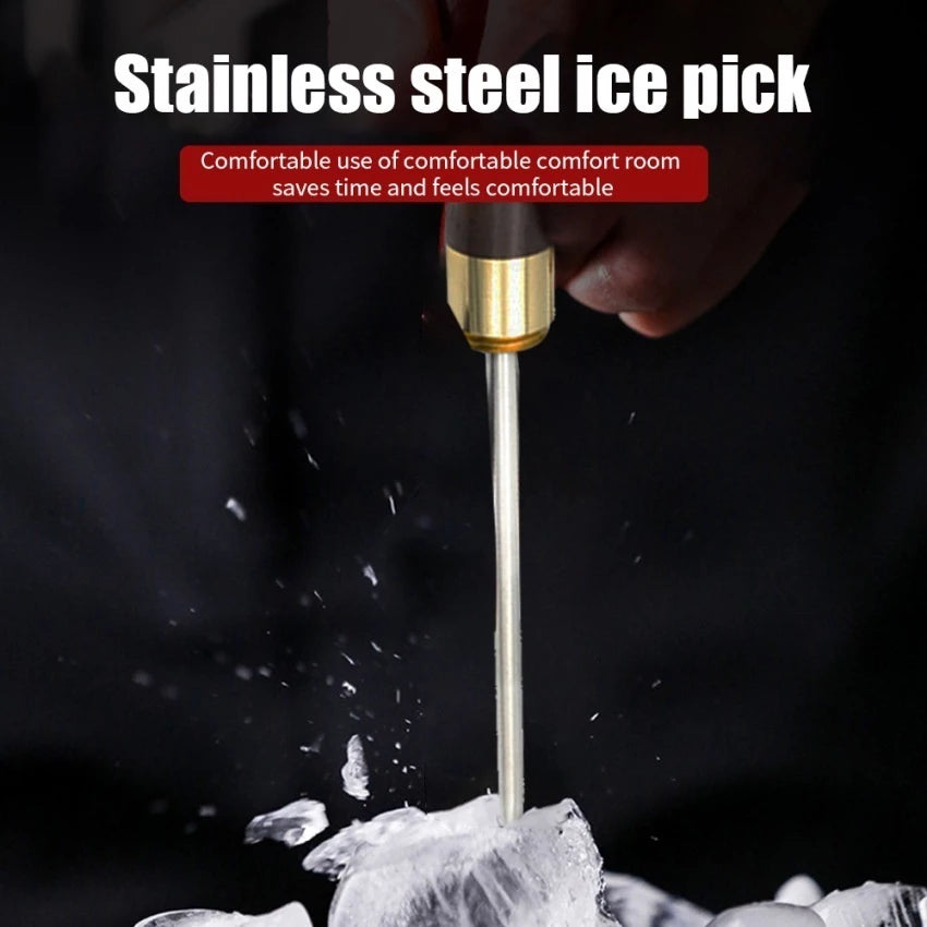 Stainless Steel Ice Pick with Wooden Handle and Safety Cover
