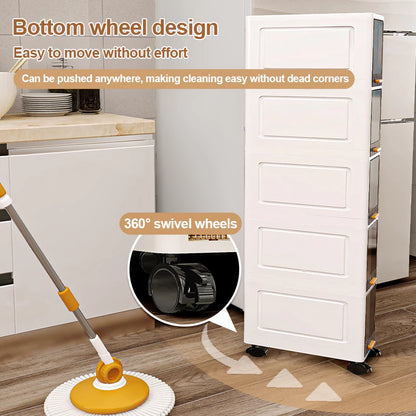 Tall Narrow Storage Cabinet with Movable Wheels and Magnetic Doors